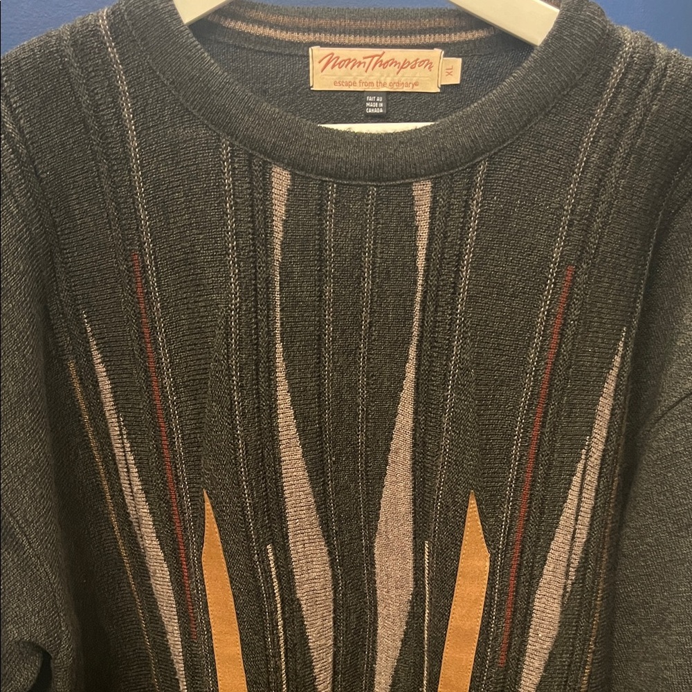 Norm Thompson Men's Multicolor Crewneck Sweater with Leather trim!